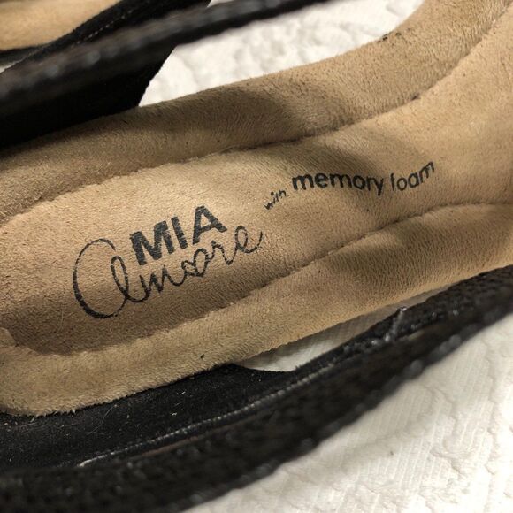 Mia Wedge Sandals Size 7M Black with Turquoise Jewels - Picture 6 of 11